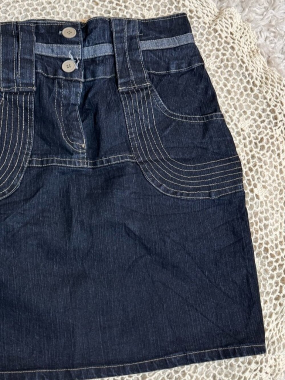 Y2K Dark Blue Denim High Waist Mini Skirt - Women's Classic Style | Size 14 - Picture 2 of 5